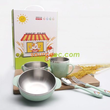 礼品订购小麦不锈钢儿童餐具套装广告