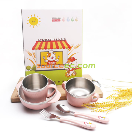 礼品订购小麦不锈钢儿童餐具套装广告