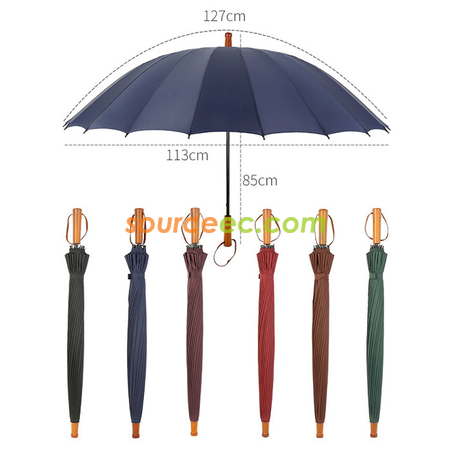 24骨加大防風木柄直杆雨伞