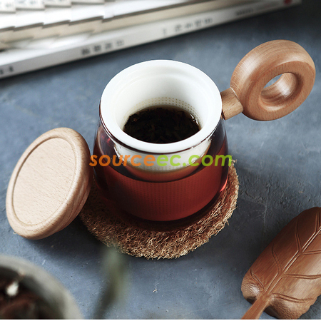 礼品订购木手柄创意泡茶玻璃杯广告