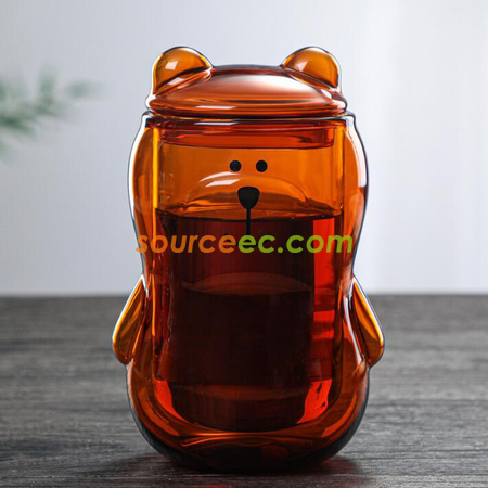 礼品订购可爱小熊双层玻璃杯广告