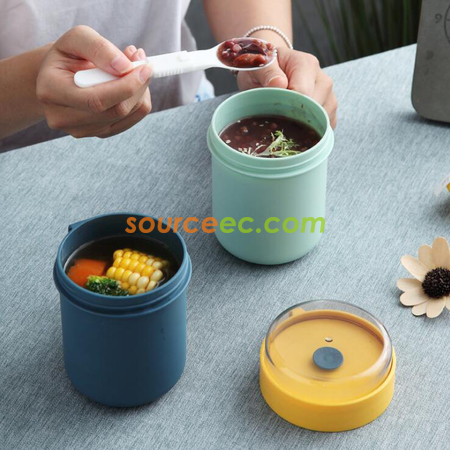 礼品订购便携式帶盖勺汤杯广告