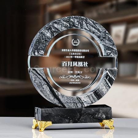礼品订购创意圆盘大理石水晶座广告