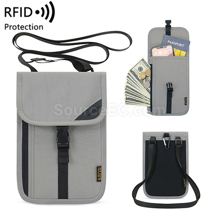 隐形格防水RFID挂脖护照包