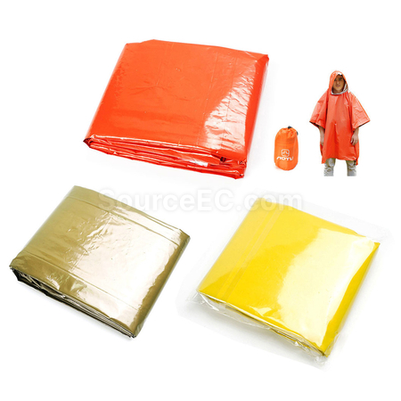 礼品订购PE橙色急救保温毯雨衣广告