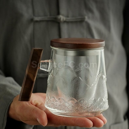 礼品订购山海茶木柄玻璃泡茶杯广告