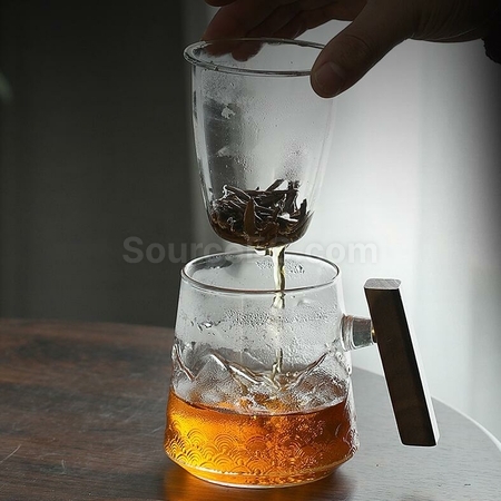 礼品订购山海茶木柄玻璃泡茶杯广告