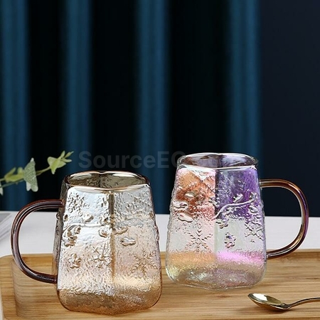 礼品订购雪花纹玻璃带把手咖啡杯广告