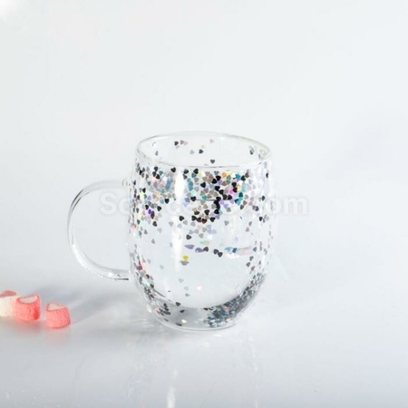 礼品订购亮心闪闪双层手柄玻璃杯广告