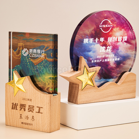 礼品订购木质水晶奖座广告