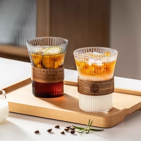 日式竖纹泡茶隔热玻璃杯