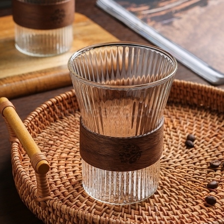礼品订购日式竖纹泡茶隔热玻璃杯广告