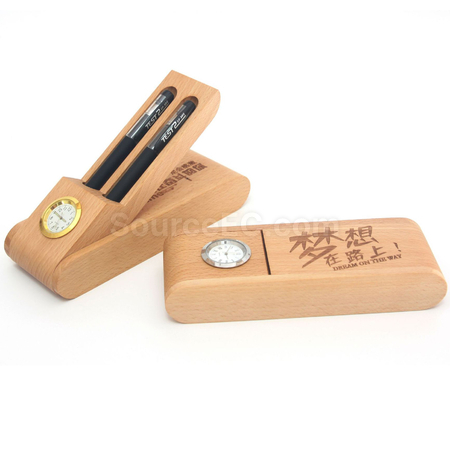 礼品订购木质时钟木笔套装广告