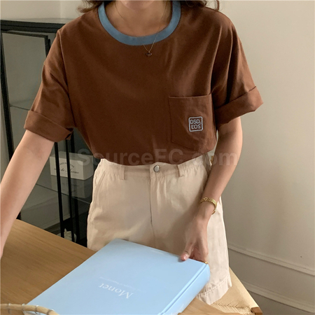礼品订购撞色口袋圆领T恤广告