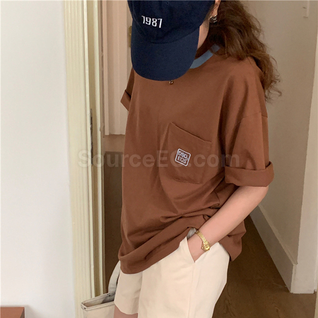 礼品订购撞色口袋圆领T恤广告