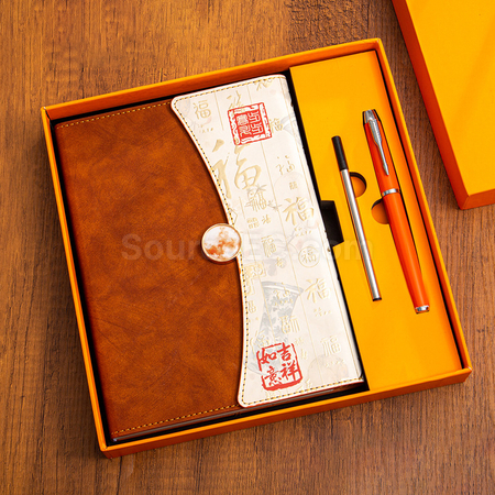 礼品订购A5国潮笔记本三折高颜值拼色记事本商务办公高档礼盒套装广告