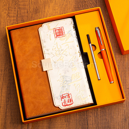 礼品订购A5国潮笔记本三折高颜值拼色记事本商务办公高档礼盒套装广告