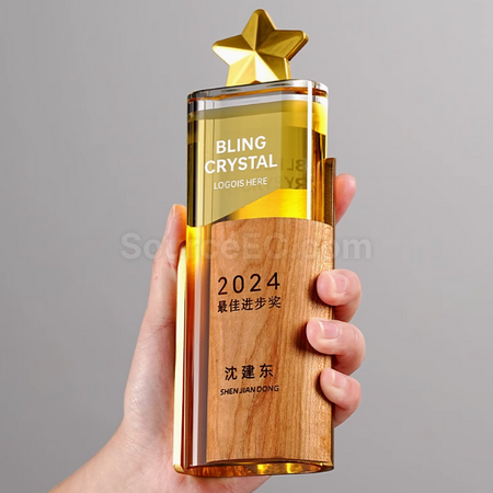 礼品订购实木水晶奖座广告
