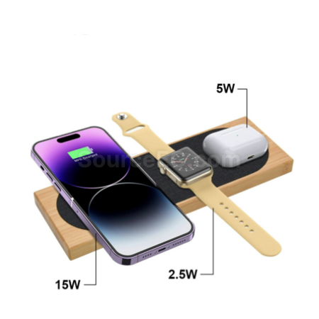 礼品订购竹木三合一磁吸无线充广告