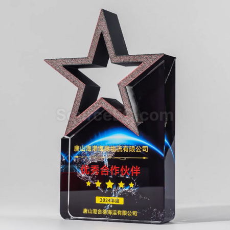 礼品订购彩色五星水晶奖座广告