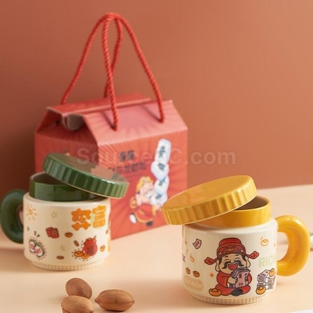 礼品订购卡通财神爷杯子陶瓷马克杯广告
