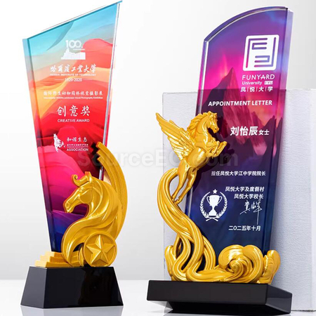 礼品订购马年水晶奖座广告