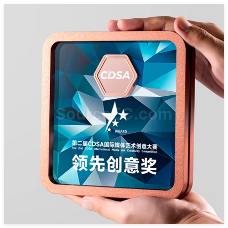 礼品订购方形金属水晶奖座广告