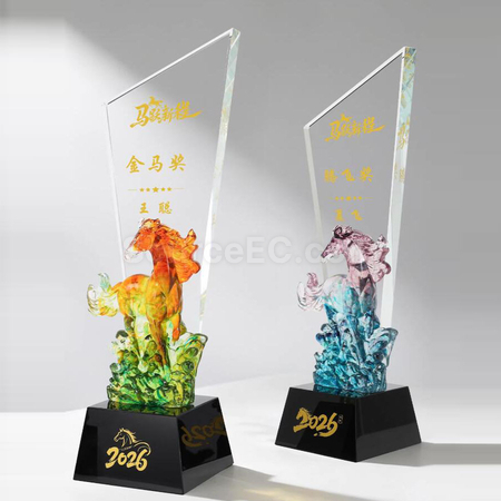 礼品订购马年水晶奖座广告