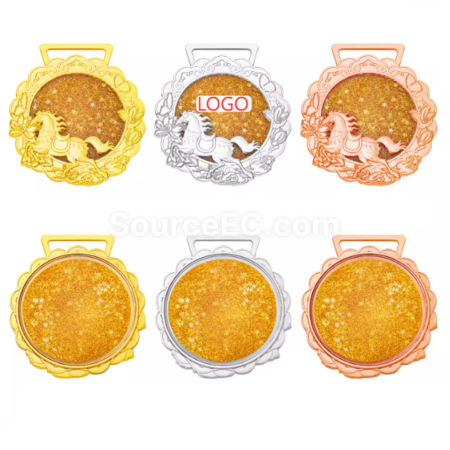 礼品订购定制马年金属流沙奖牌广告