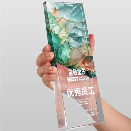礼品订购复古镭射炫彩水晶奖座广告
