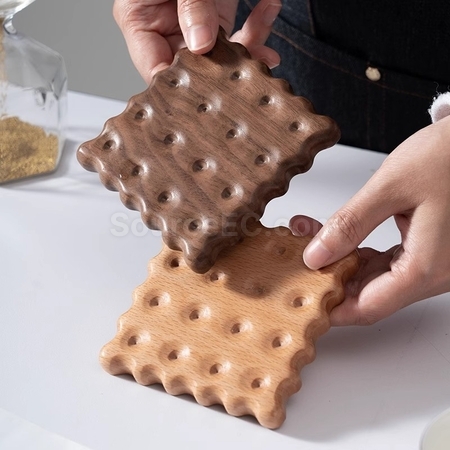礼品订购实木饼干隔热杯垫广告