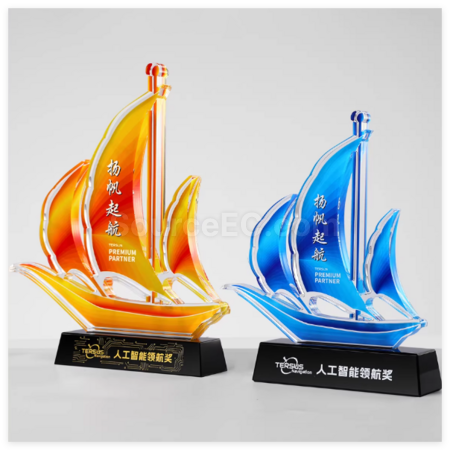 礼品订购帆船水晶奖座广告