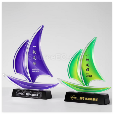 礼品订购帆船水晶奖座广告