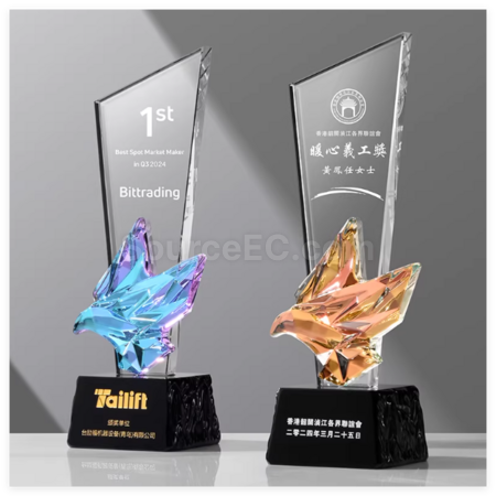礼品订购炫彩飞鸽水晶奖座广告