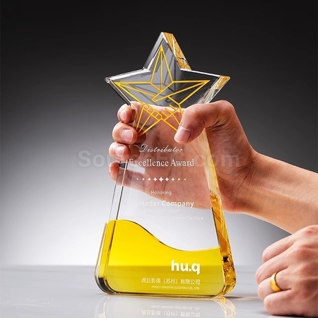 礼品订购五角星水晶奖座广告