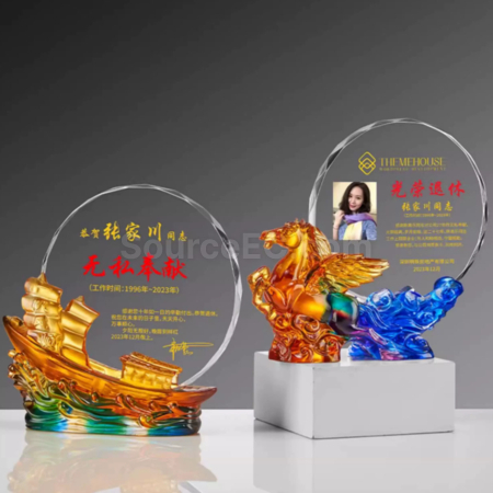 礼品订购琉璃帆船水晶奖座广告