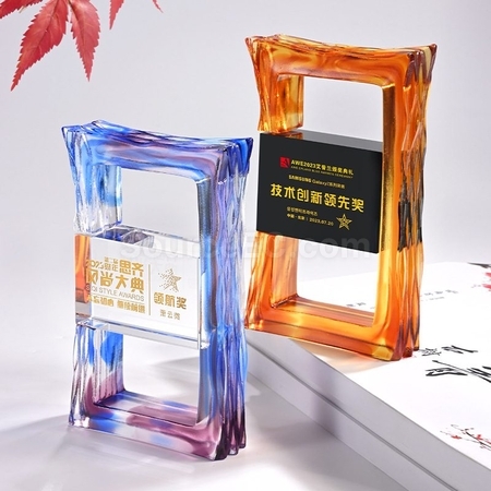 礼品订购長方框型琉璃水晶獎杯广告