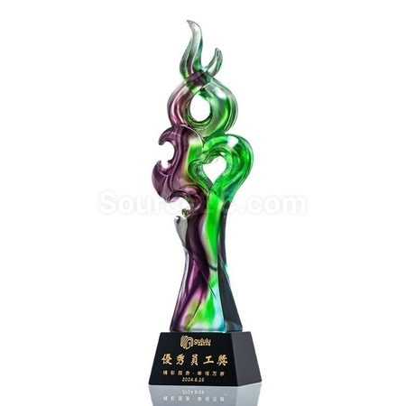 礼品订购綠紫炫彩琉璃水晶獎杯广告