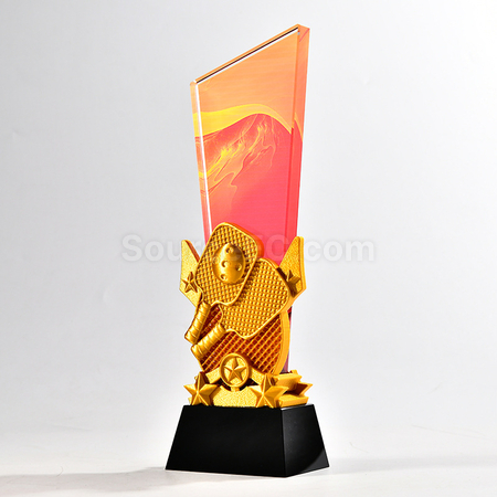 礼品订购匹克球主题彩印水晶奖座广告