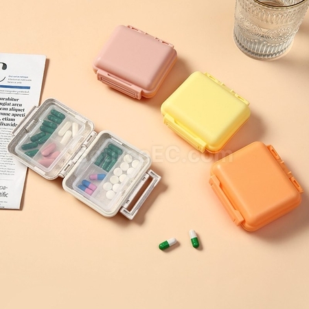 礼品订购小麥便攜密封藥盒六格分裝保健盒广告