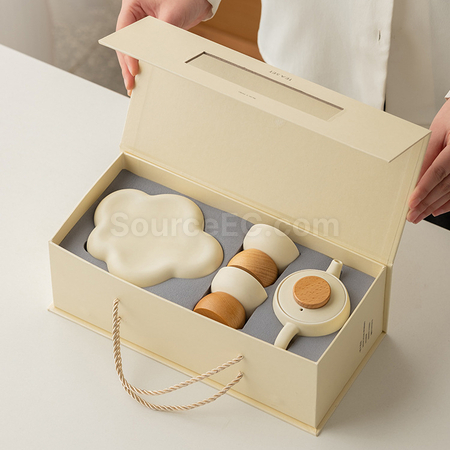 礼品订购奶油风功夫茶具礼盒组广告