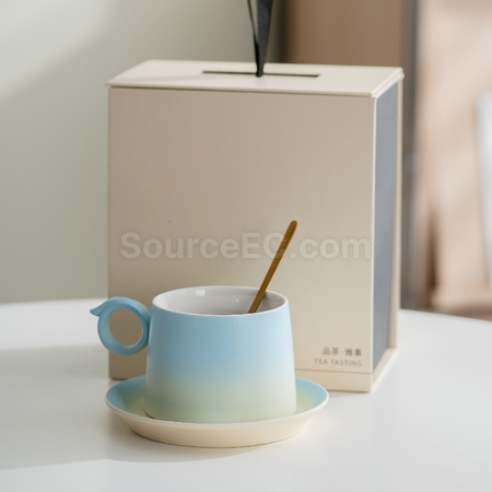 礼品订购渐变木柄陶瓷咖啡杯礼盒广告