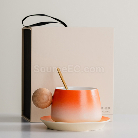 礼品订购渐变木柄陶瓷咖啡杯礼盒广告
