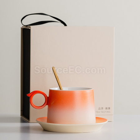 礼品订购渐变木柄陶瓷咖啡杯礼盒广告