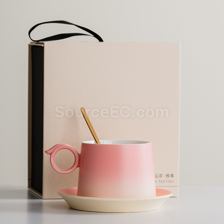 礼品订购渐变木柄陶瓷咖啡杯礼盒广告