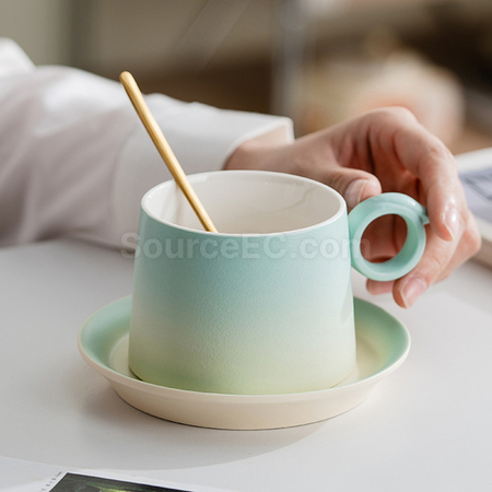 礼品订购渐变木柄陶瓷咖啡杯礼盒广告