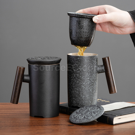 礼品订购陶瓷茶水分离泡茶杯广告